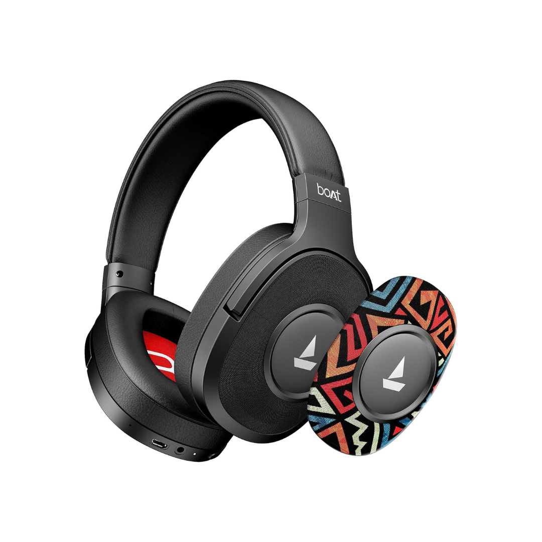 boAt Rockerz 550 Plus Wireless Bluetooth Headphones | 100H Battery, 50mm Drivers, Dual Pairing, Customizable Earcups, App Support for Ad-Free Music, Over-Ear(Black Psyche)