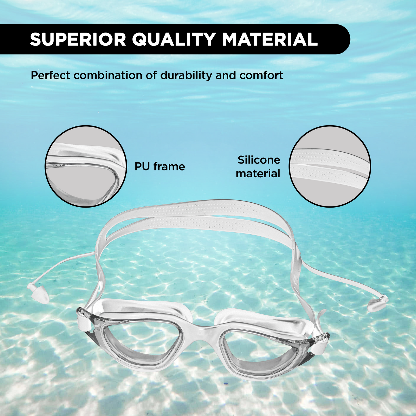 Endless EL1002 Stylish Swimming Goggle with Anti-Fog and UV Protection | Material : Silicon, Plastic | With Adjustable Strap and Ear Buds | Soft Silicon Gasket for Leak Proof | With Hard Case