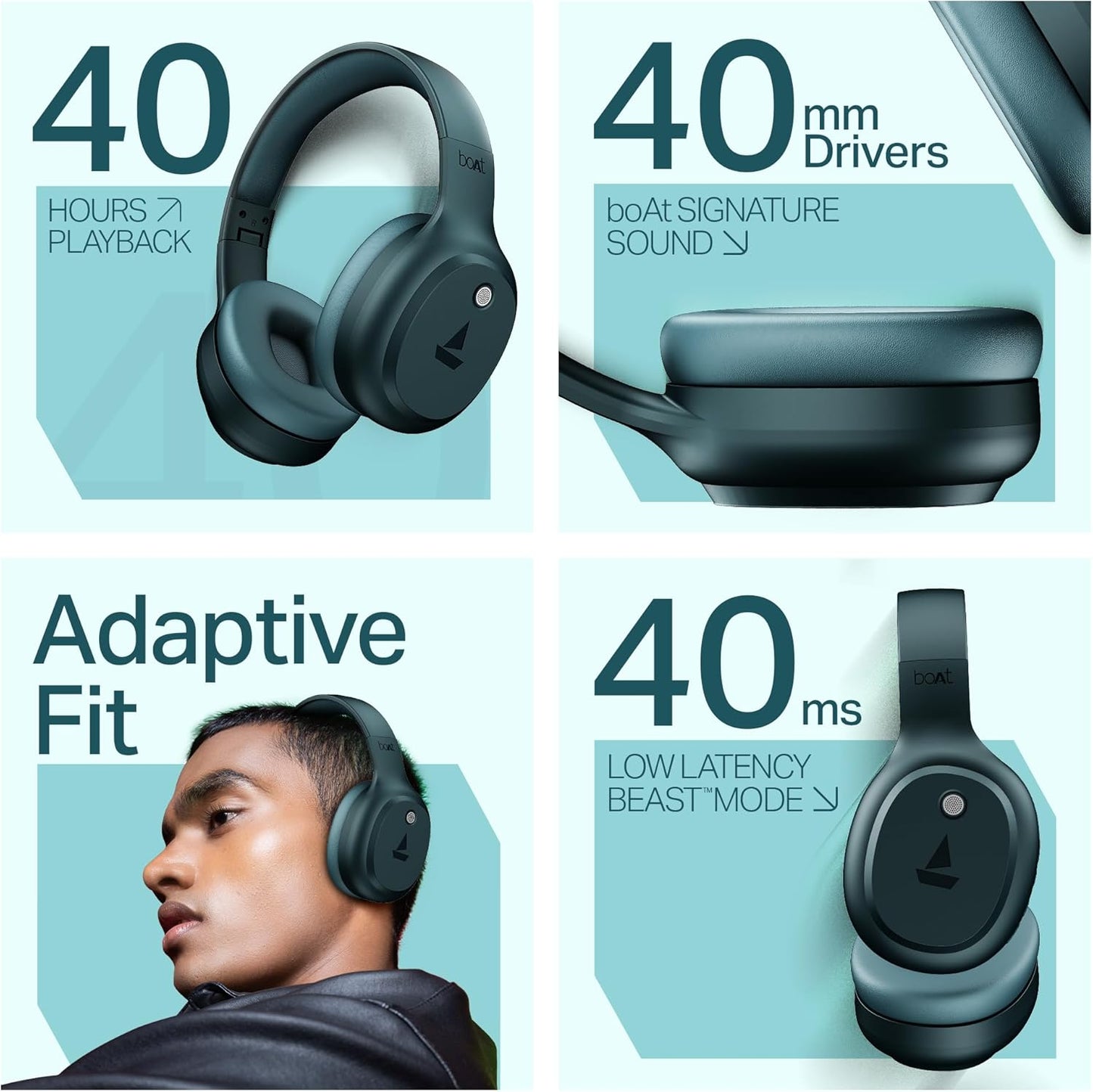 boAt Rockerz 421 Wireless Bluetooth Headphones (2025 Launch) | 40H Battery, 40mm Drivers, 40ms Low Latency Gaming Mode, ENx Mic Technology, Bluetooth v5.4, Integrated Controls(Bold Blue)
