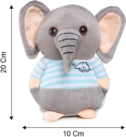 Webby Soft Animal Plush Elephant Toy (20 CM, Blue & Grey) | Super Soft for Hugs & Play | Comfort Pillow & Stress Relief Gift for Kids & Adults | Durable