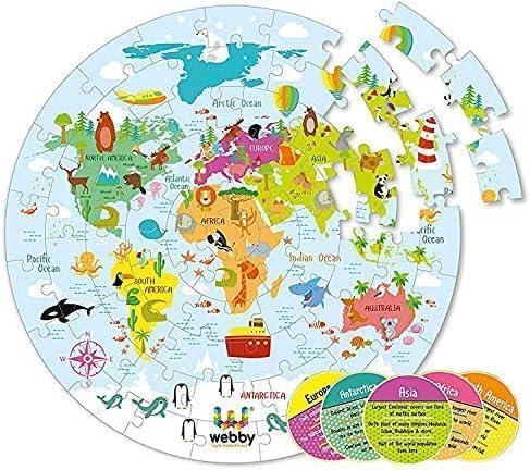 Webby 60-Piece Wooden Jigsaw Floor Puzzle Set with Flashcards – Solar System & World Map Learning Toys for Kids | Educational Gift for 3+ Years pack of 2