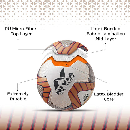 NIVIA Dom Football | Material: ‎Polyvinyl Chloride (PVC) | Inflating Needle | Air Retention | 32 Panel | Suitable For Grassy Grounds | For Men and Women | Futsal Ball (Golden, Size: 5)