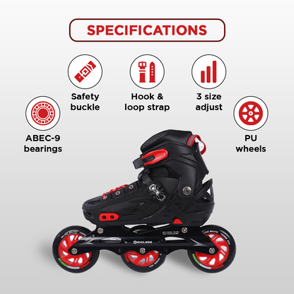 Endless EL1033 Inline Adjustable Skates for 6 to 12 Years | Aluminium Chassis and 100 mm PU Three Wheels | With ABEC 9 Bearings | Indoor and Outdoor