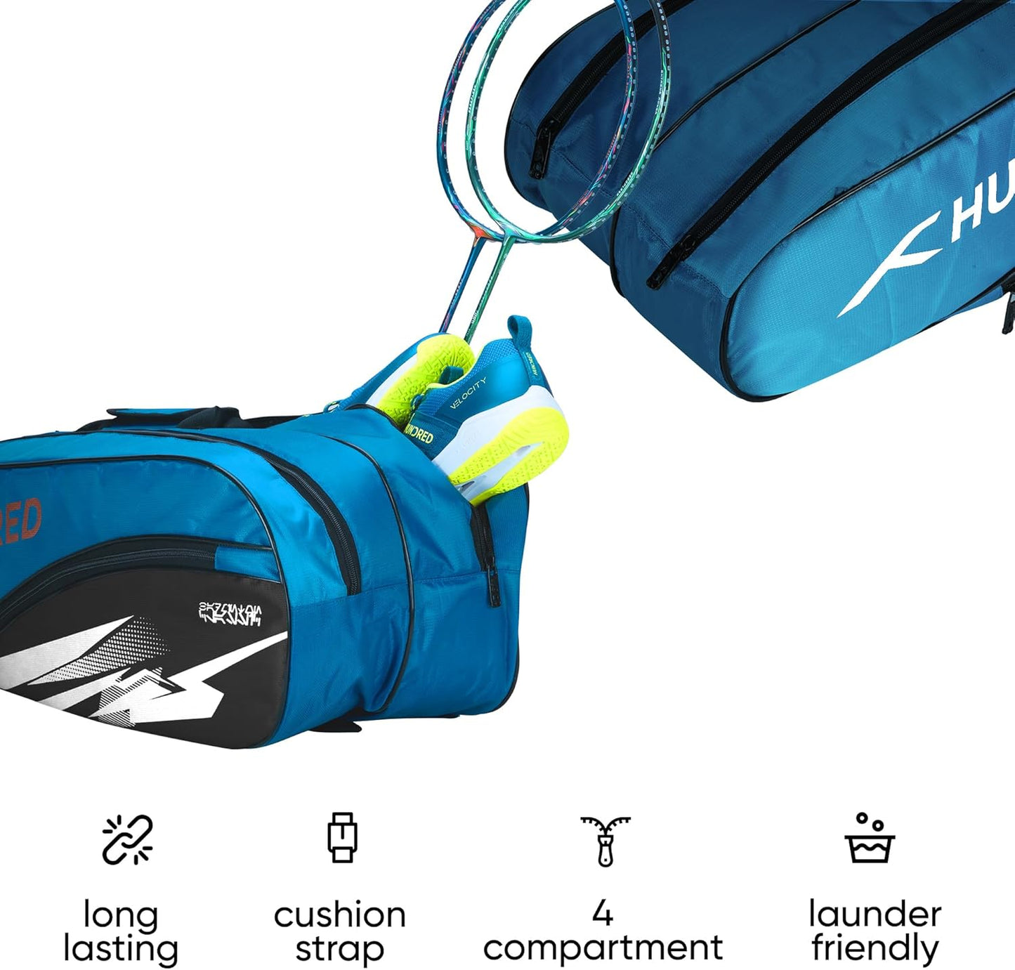 Hundred Cosmogear Badminton Kit-bag | Double Zipper | Bag with Front Zipper Pocket | Material: Polyester | Padded Back Straps | Easy-Carry Handle