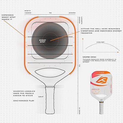 Hundred Zephyr 80 Wide Pickleball Paddle | 16 mm Core | Control Play | Free Bag Included (White/Orange)
