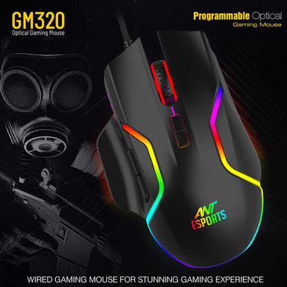 Ant Esports GM320 RGB Optical Wired Gaming Mouse | Ambidextrous Design | 8 Programmable Buttons | Adjustable DPI up to 12800 | RGB Lighting | Rapid-Fire Button