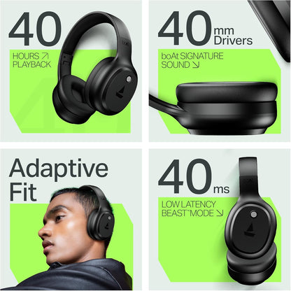 boAt Rockerz 421 Wireless Bluetooth Headphones (2025 Launch) | 40H Battery, 40mm Drivers, 40ms Low Latency, ENx Tech Mic, BT v5.4, On-Ear Controls (Black Sabre)