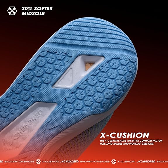 HUNDRED Blade Lite Non Marking Badminton Shoes (Blue/Lime Green/White, 8 UK)