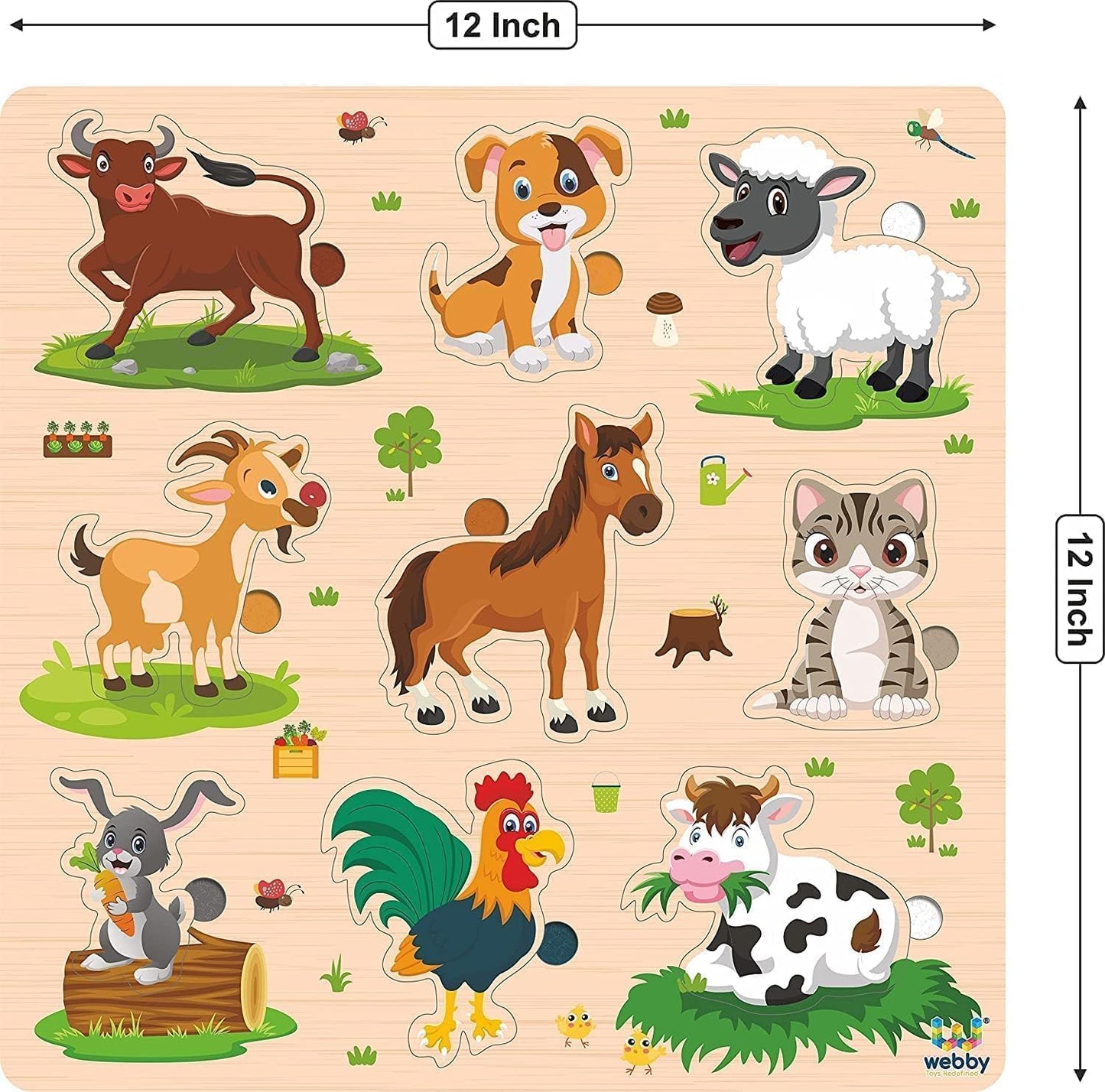 Webby Wooden Educational Puzzles for Kids 3+ – Learn About Animals, Farm Animals & Insects | Montessori Preschool Learning Toy pack of 3