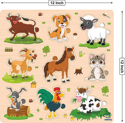 Webby Wooden Educational Puzzles for Kids 3+ – Learn About Animals, Farm Animals & Insects | Montessori Preschool Learning Toy pack of 3