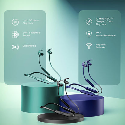 boAt Rockerz 255 Pro+, 60HRS Battery, Fast Charge, IPX7, Dual Pairing, Low Latency, Magnetic Earbuds, in Ear Bluetooth Neckband, Wireless with Mic Earphones (Navy Blue)