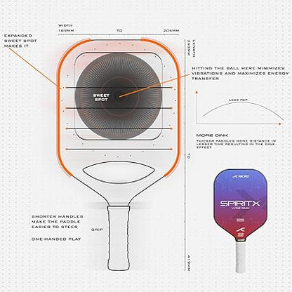 HUNDRED Spirit-X Wide Pickleball Racket | 13mm Core | Power-Play | Includes Free Bag (Blue/Red)