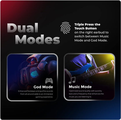 Cosmic Byte CosmoBuds X200 True Wireless Earbuds (TWS), BT 5.3, 38ms Latency GOD Mode™, Music Mode, 40Hrs, ENC, IPX5, Voice Assistant