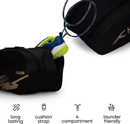 Hundred Cosmogear Badminton Kit-bag | Double Zipper | Bag with Front Zipper Pocket | Material: Polyester | Padded Back Straps | Easy-Carry Handle