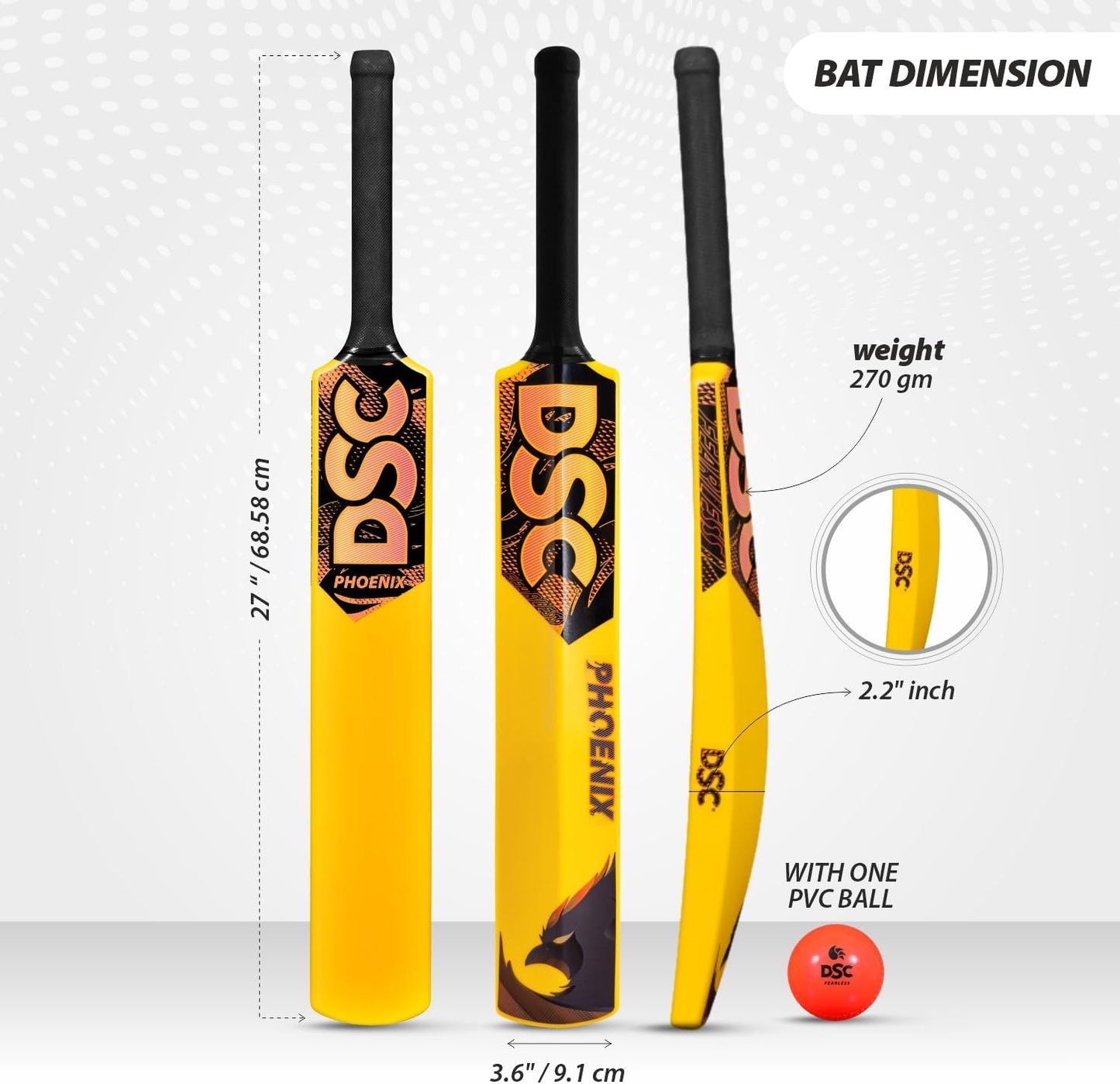 DSC Phoenix Plastic Cricket Bat with PVC Ball for Kids | Durable & Lightweight | Comfortable Grip | Ideal for Tennis and Gully Cricket