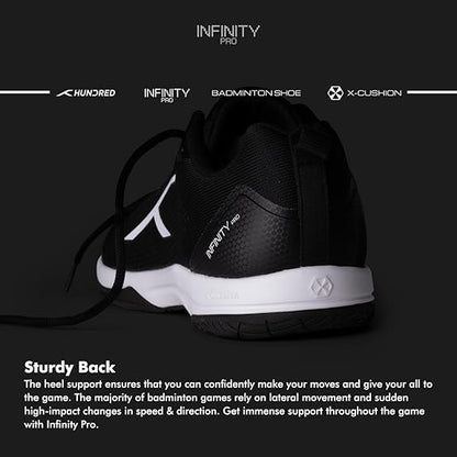 HUNDRED Infinity Pro Non-Marking Professional Badminton Shoe for Men (Black/White, EU 41/UK 7/US 8) | Material: Polyester/Mesh | Suitable for Indoor Tennis/Squash/Table Tennis/Basketball & Padel
