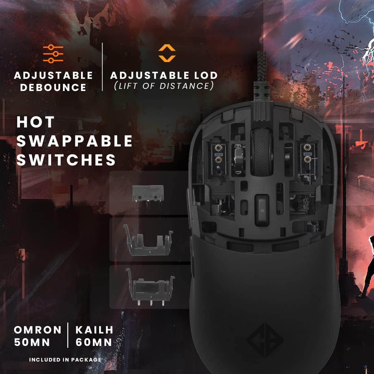 Cosmic Byte Kilonova 3370IC PRO X-Light Wired Gaming Mouse, 65 Grams, Pixart 3370 Sensor, DIY Hot-swappable Switches, 0.8MM PTFE feet, Adjustable Debounce Rate, Adjustable LOD,Software (Black)