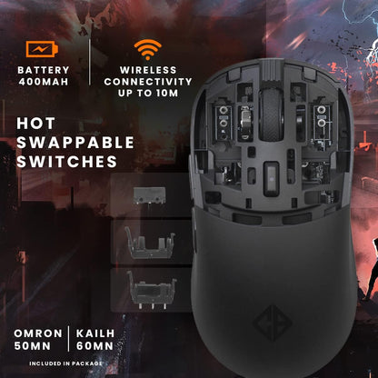 Cosmic Byte Kilonova 3370IC PRO X-Light Wireless Gaming Mouse, 71 Grams Lightweight, Pixart 3370 Sensor, DIY Hot-swappable Switches, 0.8MM PTFE feet (Black)