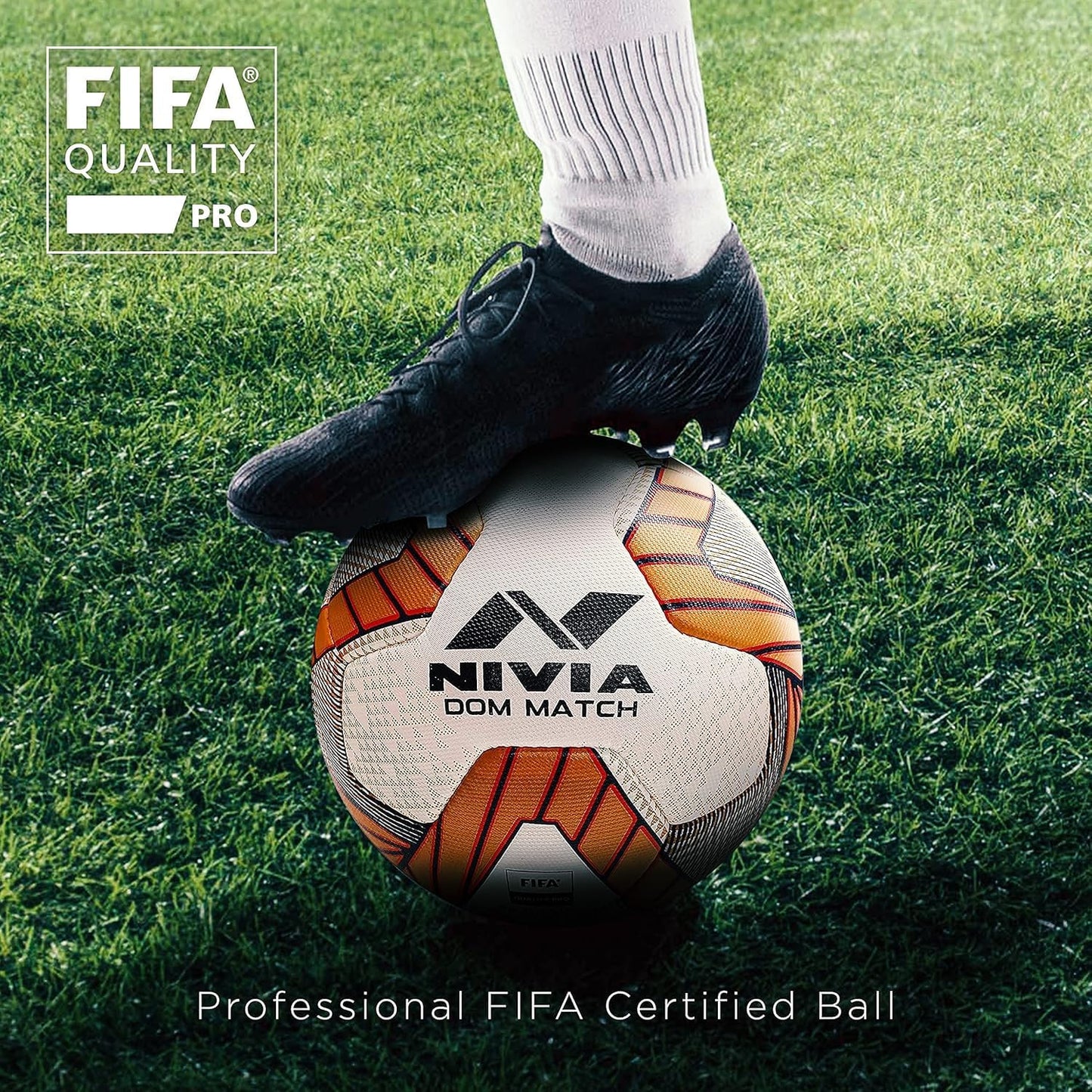 NIVIA Dom Football | Material: ‎Polyvinyl Chloride (PVC) | Inflating Needle | Air Retention | 32 Panel | Suitable For Grassy Grounds | For Men and Women | Futsal Ball (Golden, Size: 5)