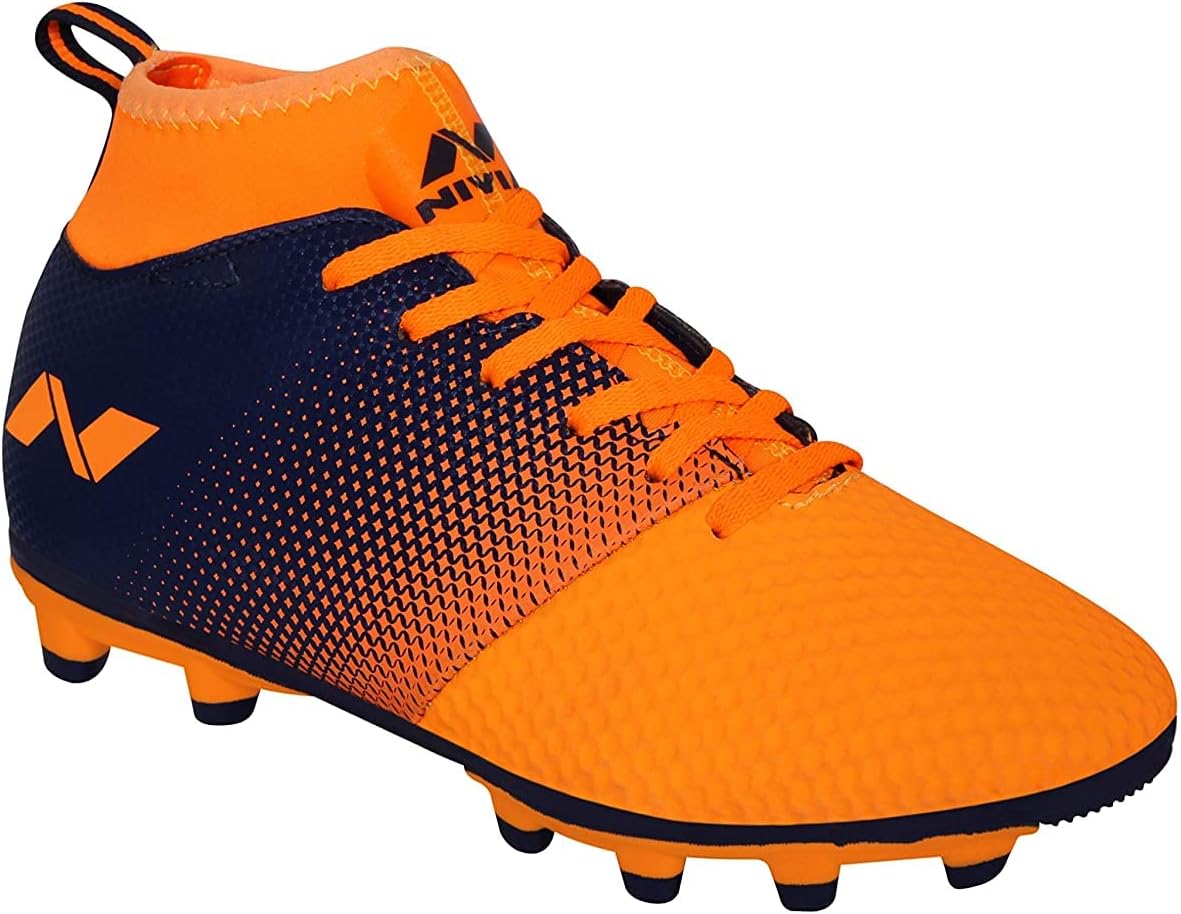 Nivia Ashtang Football Shoes (Black/Orange, 3 UK/ 4 US / 37 EU) | Synthetic Leather | PVC sole | Lace-Fastening | Padded Footbed