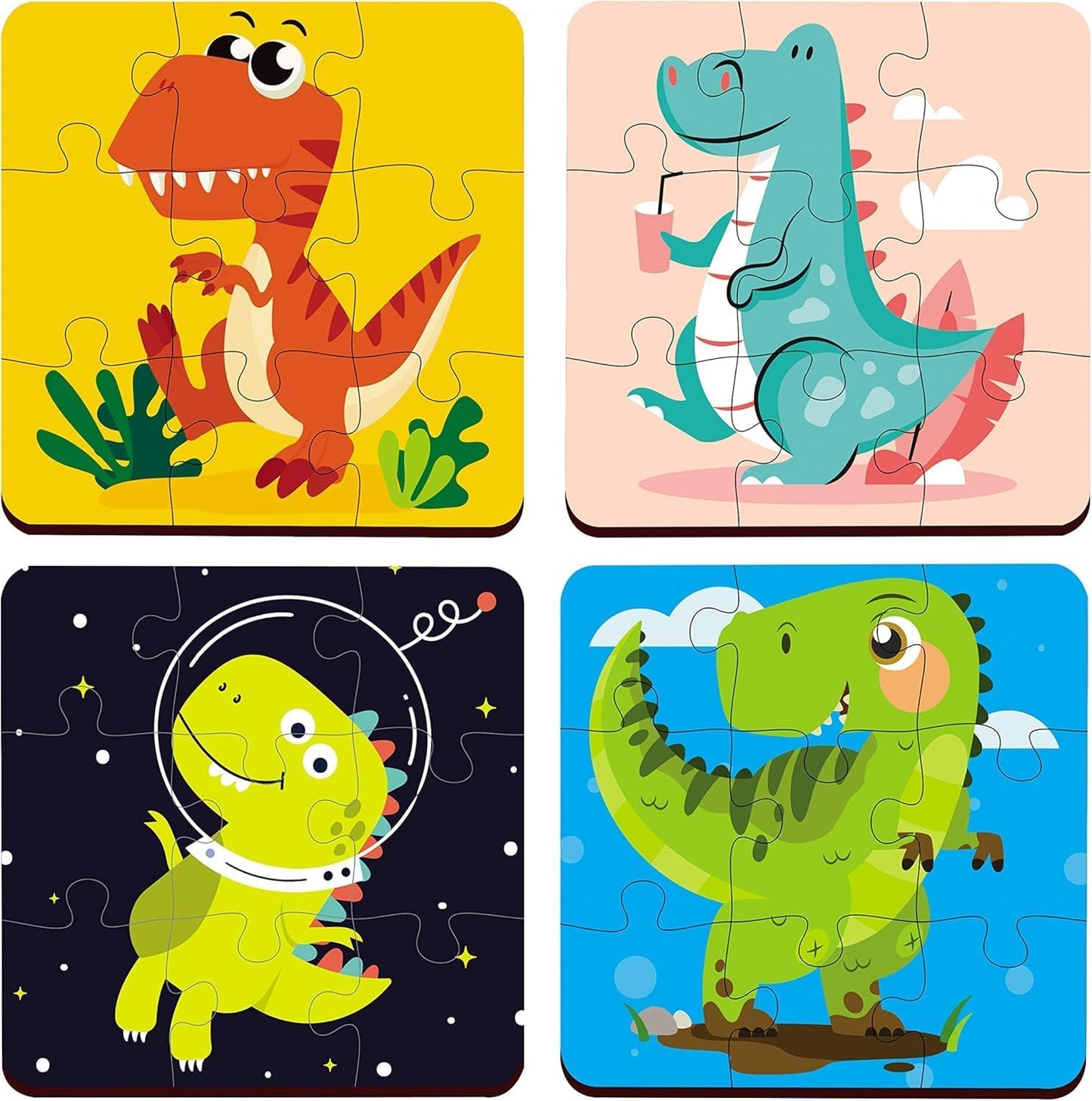 Webby 4-in-1 Educational Wooden Puzzle Set for Kids – 36 Pieces Learning Toy with Wild Animals, Farm Animals & Dinosaurs | Fun Montessori Gift for 3+ Years pack of 3