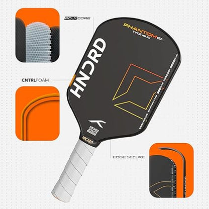 Hundred Phantom 80 Pickleball Paddle | WIDE | USA Approve | Japan Raw Carbon Fiber | 16mm/ 13mm | Black/Orange | Control & Spin Optimized | Lightweight Paddle with Comfort Grip