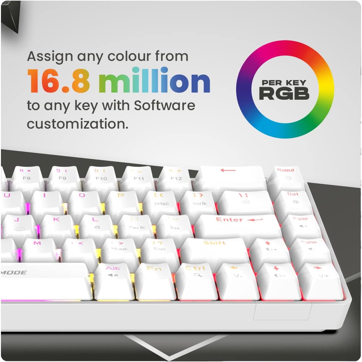 Cosmic Byte CB-GK-36 Artemis 68Key Per Key RGB Wired Mechanical Keyboard with Outemu Swappable Blue Switches and Software (White)