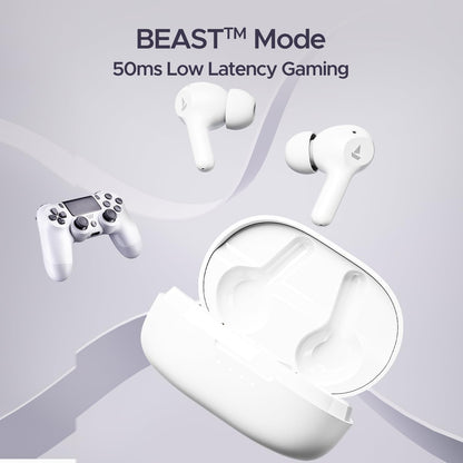 boAt Newly Launched Airdopes 71 TWS Earbuds with 40 Hours Playtime, Dual Mics with ENxTM, ASAPᵀᴹ Charge, IWPᵀᴹ, BEASTᵀᴹ Mode with 50 ms Low Latency, IPX4 & Pocketable ID(Frost White)