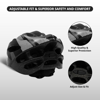 Endless EL1049 Cycle and Skates Helmet with Adjustable Strap | Carbon Grey | Material : Polycarbonate, EPS | With Inside Cushioning Padding for Comfort | For Adults, Women and Men