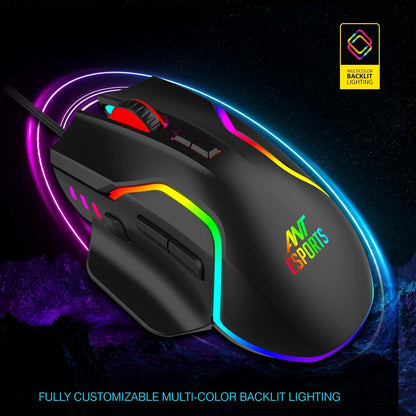 Ant Esports GM320 RGB Optical Wired Gaming Mouse | Ambidextrous Design | 8 Programmable Buttons | Adjustable DPI up to 12800 | RGB Lighting | Rapid-Fire Button