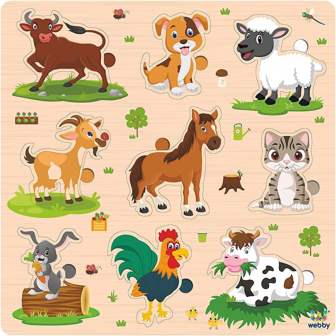 Webby Wooden Educational Puzzles for Kids 3+ – Learn About Animals, Farm Animals & Insects | Montessori Preschool Learning Toy pack of 3