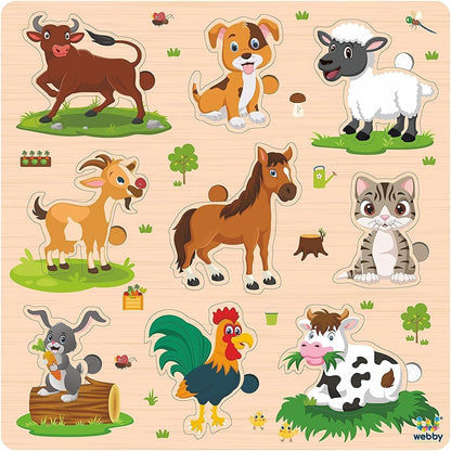 Webby Wooden Educational Puzzles for Kids 3+ – Learn About Animals, Farm Animals & Insects | Montessori Preschool Learning Toy pack of 3