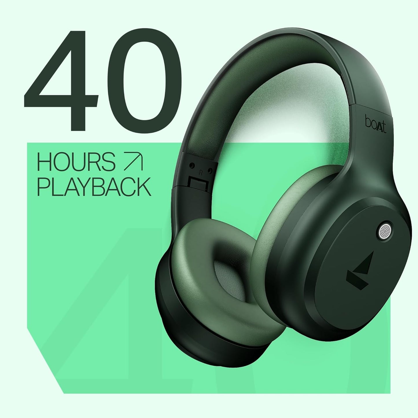 boAt Rockerz 421 Wireless Over-Ear Headphones with 40H Battery Life, Low Latency (40ms) for Gaming, 40mm Drivers, ENx Tech Mic for Clear Calls, Bluetooth v5.4, Integrated Controls (Sage Green)