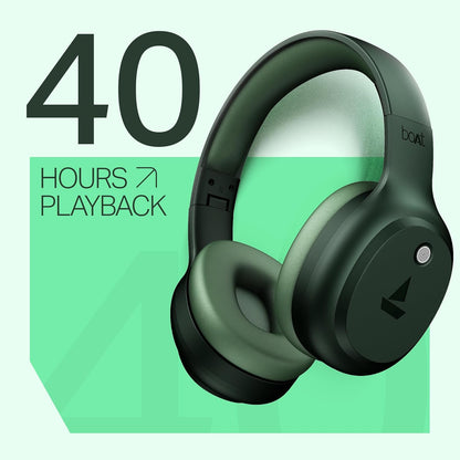 boAt Rockerz 421 Wireless Over-Ear Headphones with 40H Battery Life, Low Latency (40ms) for Gaming, 40mm Drivers, ENx Tech Mic for Clear Calls, Bluetooth v5.4, Integrated Controls (Sage Green)