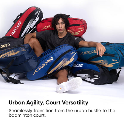 Hundred Cosmogear Badminton Kit-bag | Double Zipper | Bag with Front Zipper Pocket | Material: Polyester | Padded Back Straps | Easy-Carry Handle