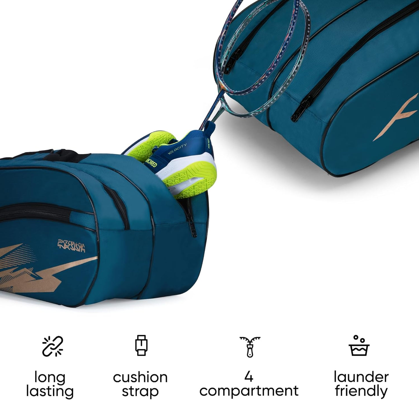 Hundred Cosmogear Badminton Kit-bag | Double Zipper | Bag with Front Zipper Pocket | Material: Polyester | Padded Back Straps | Easy-Carry Handle