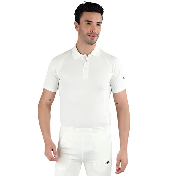 DSC Atmos Half Sleeve Polyester Cricket T-Shirt (White/Navy)