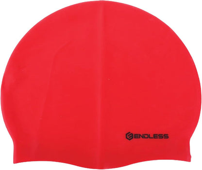 Endless EL1019 Classic Comfortable Plain Silicon Swimming Cap | Red | Material : Silicon | Fully Elastic Waterproof Swimming Cap for Long and Short Hair with Thicker Edge | For Adults, Women and Men
