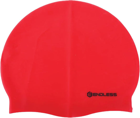 Endless EL1019 Classic Comfortable Plain Silicon Swimming Cap | Red | Material : Silicon | Fully Elastic Waterproof Swimming Cap for Long and Short Hair with Thicker Edge | For Adults, Women and Men