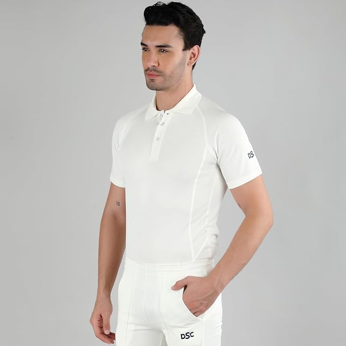 DSC Atmos Half Sleeve Polyester Cricket T-Shirt (White/Navy)