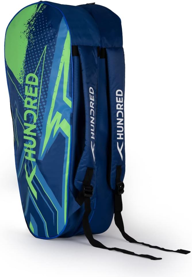 HUNDRED Zest Badminton and Tennis Racquet Kit Bag | Material: Polyester | Multiple Compartment with Side Pouch | Easy-Carry Handle | Padded Back Straps | Front Zipper Pocket