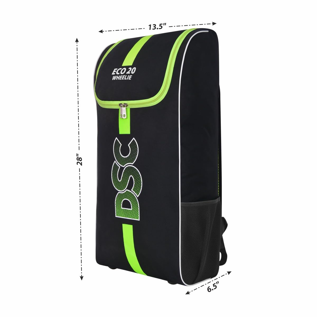 DSC ECO 20 Duffle Cricket Kit Bags | Color: Black-Green | Size: Material: Polyester | Foam Padding for Gear Protection | Mesh Pocket for Accessory Cricket Gear Sports Bag with Wheels