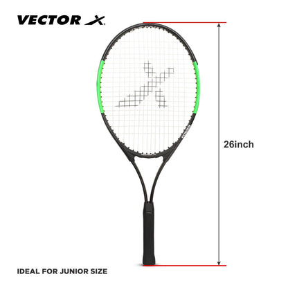 Vector X Adult Recreational Tennis Rackets,26 Inch Super Lightweight Tennis Racquets for Student,Training,Tennis and Beginners, Outdoor Games - Grip Size - 4 3/8,Green/Black