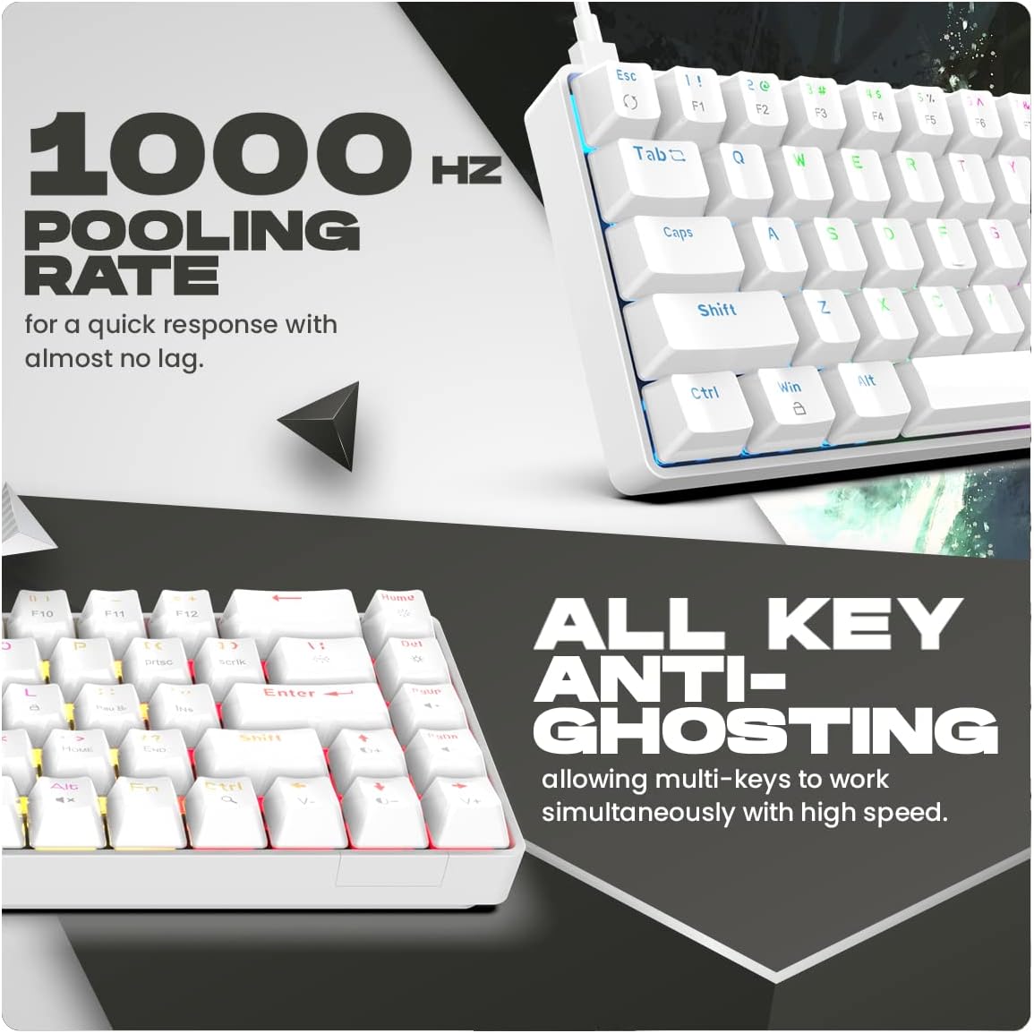 Cosmic Byte CB-GK-36 Artemis 68Key Per Key RGB Wired Mechanical Keyboard with Outemu Swappable Blue Switches and Software (White)