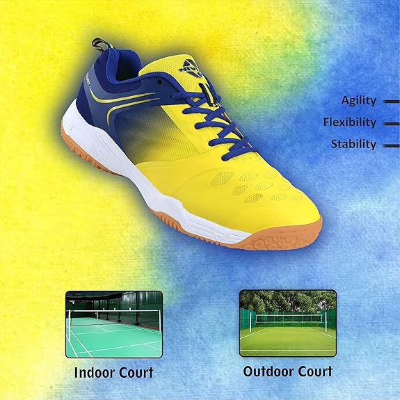 Nivia HY - Court 2.0 Badminton Shoes (Yellow/Blue, 7 UK / 8 US / 41 EU) | For Mens and Boys | Non - Marking Round Sole