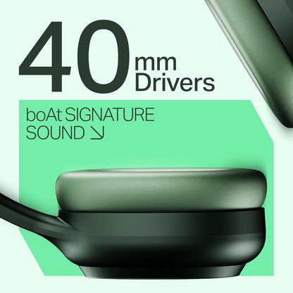 boAt Rockerz 421 Wireless Over-Ear Headphones with 40H Battery Life, Low Latency (40ms) for Gaming, 40mm Drivers, ENx Tech Mic for Clear Calls, Bluetooth v5.4, Integrated Controls (Sage Green)