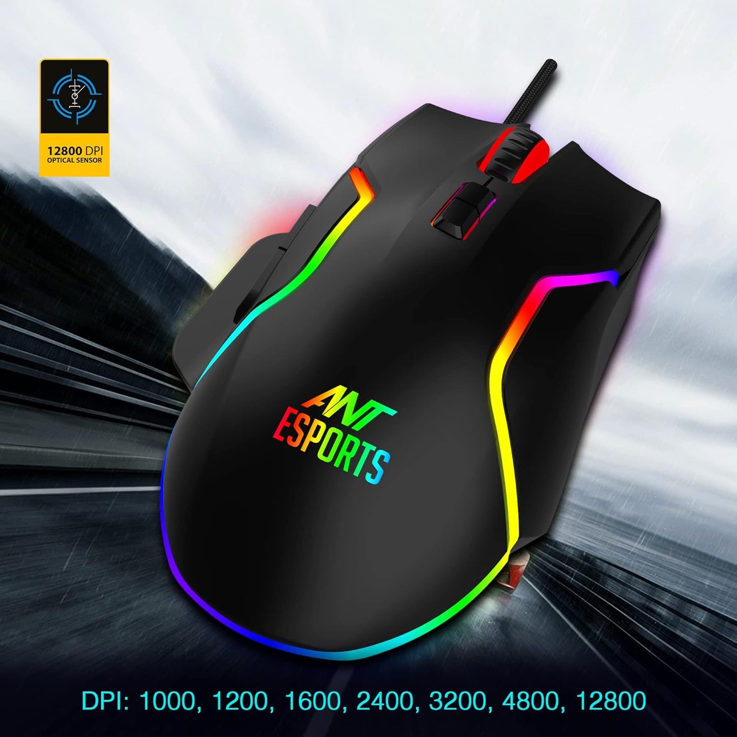 Ant Esports GM320 RGB Optical Wired Gaming Mouse | Ambidextrous Design | 8 Programmable Buttons | Adjustable DPI up to 12800 | RGB Lighting | Rapid-Fire Button