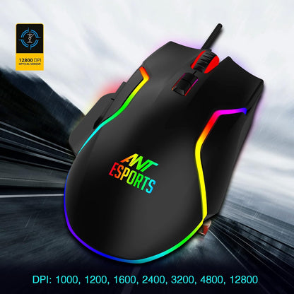 Ant Esports GM320 RGB Optical Wired Gaming Mouse | Ambidextrous Design | 8 Programmable Buttons | Adjustable DPI up to 12800 | RGB Lighting | Rapid-Fire Button