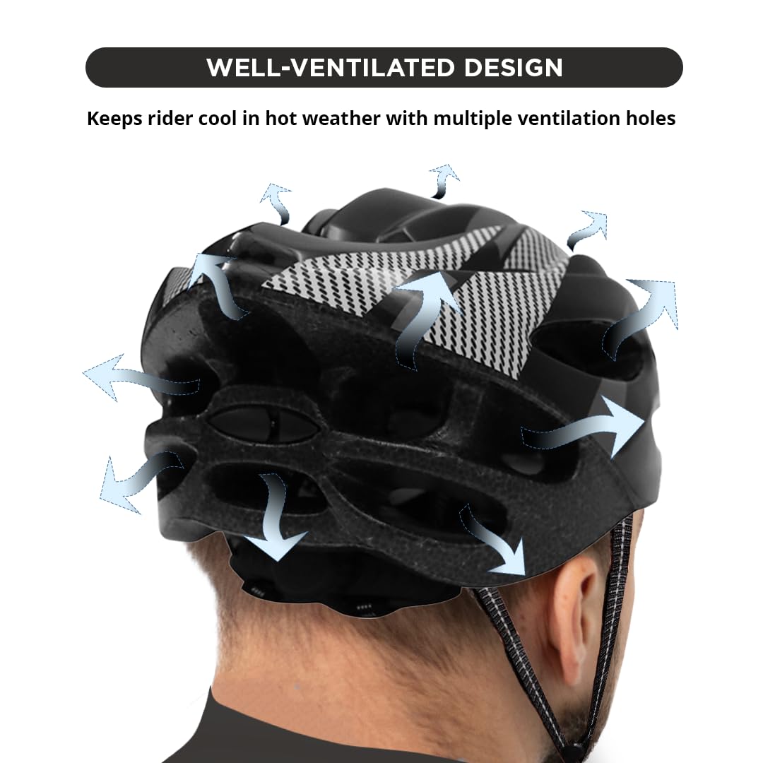Endless EL1049 Cycle and Skates Helmet with Adjustable Strap | Carbon Grey | Material : Polycarbonate, EPS | With Inside Cushioning Padding for Comfort | For Adults, Women and Men