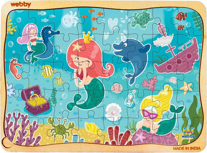 Webby Wooden Floor Puzzles for Kids – Underwater Animals & Cute Mermaid Themes | 40 Pcs Ocean Adventure Learning Toy for 3+ Years pack of 2